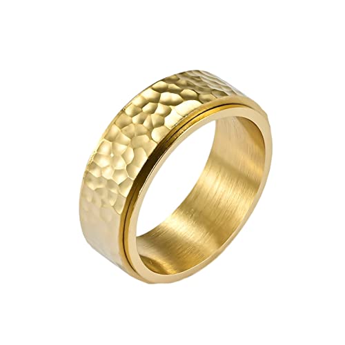 KnBoB 8MM Titan Herren Ring Gold Spinner Ring Breit Schmuck Fidget Ringe Größe 62 (19.7) von KnBoB