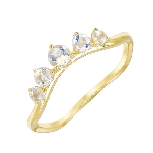 KnBoB 9 Karat Gold Ring für Damen, Mond Stein Vintage Zierliche Welle Echtschmuck Edelstein Eheringe Größe 57 (18.1) von KnBoB