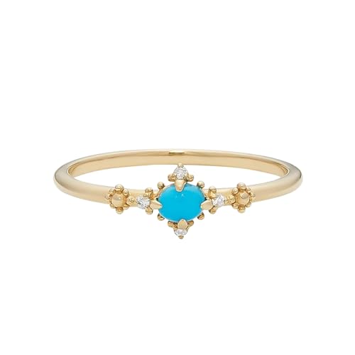 KnBoB 9 Karat Gold Ring für Damen, Türkis mit Moissanit Vintage Zierlich Echtschmuck Verlobungsring Ehering Größe 49 (15.6) von KnBoB