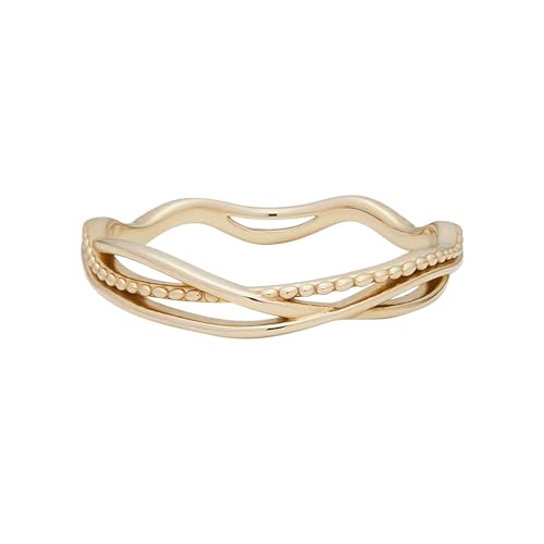 KnBoB 9 Karat Gold Ring für Damen, Welle Echtschmuck Hochzeitsringe Eheringe Schmuck Größe 62 (19.7) von KnBoB