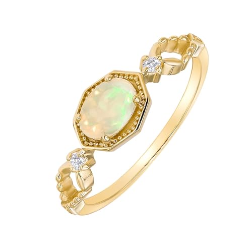 KnBoB 9K Gold Ring für Damen, Opal mit Zirkonia Retro Echtschmuck Hochzeitsringe Eheringe Schmuck Größe 54 (17.2) von KnBoB