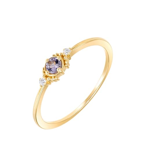 KnBoB 9K Gold Ring für Damen, Tansanit mit Zirkonia Vintage Zart Stapelbar Echtschmuck Edelstein Eheringe Größe 47 (15.0) von KnBoB