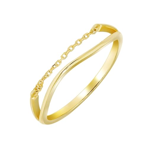 KnBoB 9K Gold Ring für Damen, Vintage mit Kette Echtschmuck Eheringe und Verlobungsringe Schmuck Größe 54 (17.2) von KnBoB