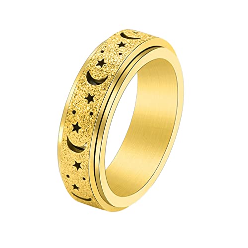 KnBoB Angst Ring, 6MM Titan Ring für Damen Herren Gold Stern und Mond Spinner Fidget Ring Größe 57 (18.1) von KnBoB