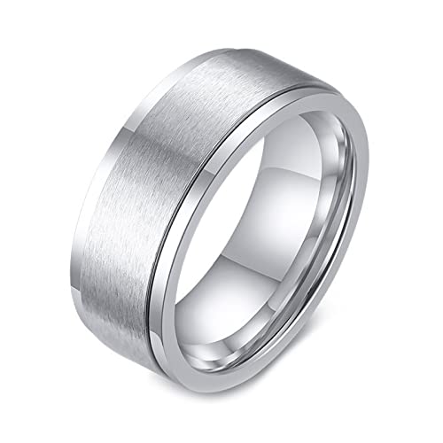 KnBoB Anxiety Ring Spinner, 8MM Edelstahl Herren Silber Spinner Ring Gebürstet Anti Stress Ring Größe 52 (16.6) von KnBoB