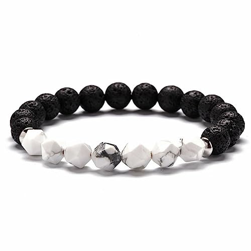 KnBoB Armband Perlen Herren Damen, Weiß Schwarz Mode Elegant Naturstein Kristall Modeschmuck Armbänder 19 CM von KnBoB