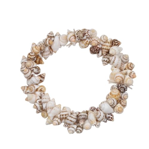 KnBoB Armband für Herren Damen, Weiß Beige Braun Muschel Sommer Strand Schmuck Elastisch Armbänder 17-32CM von KnBoB