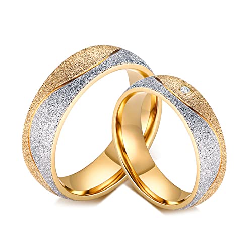 KnBoB Bandring Edelstahl, 6MM Paar Silber Gold Bicolor mit Weiß Zirkonia Eheringe Freundschaftsringe Ringe Damen Gr.52 (16.6) & Herren 57 (18.1) von KnBoB