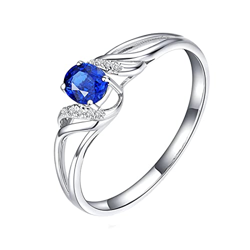 KnBoB Damen 18 Karat (750) Weißgold Ring Oval Blau 0.34ct Saphir mit Weiß Diamant Einfache Verlobungsringe Größe 62 (19.7) von KnBoB