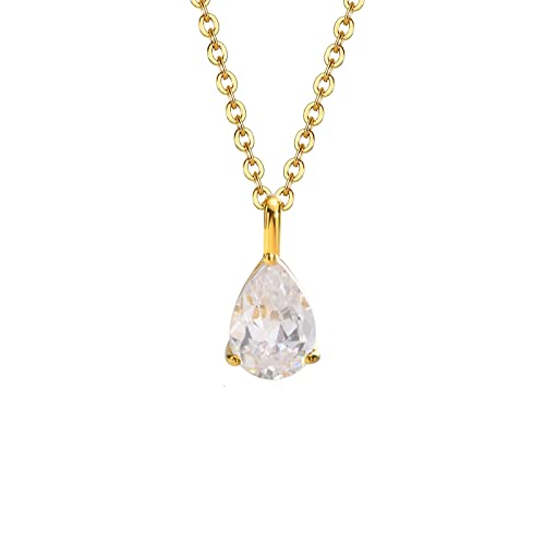 KnBoB Edelstahl Damen Halskette Weiß Tropfen mit Weiß Zirkonia Schmuck Anhänger mit Kette 45 CM von KnBoB