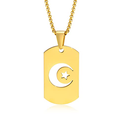 KnBoB Edelstahl Herren Halskette Gold Hohl Mond Stern Schmuck Anhänger mit Kette 60 CM von KnBoB