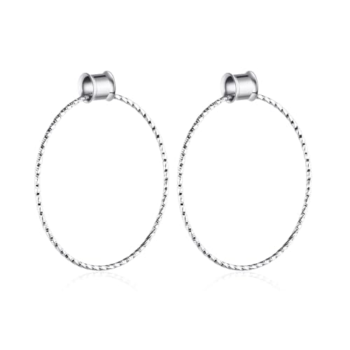 KnBoB Edelstahl Ohr Tunnel Silber 6mm (2 Stück) – Double Flared Plug mit Gedrehten Creolen – Ohr Expander für Damen von KnBoB