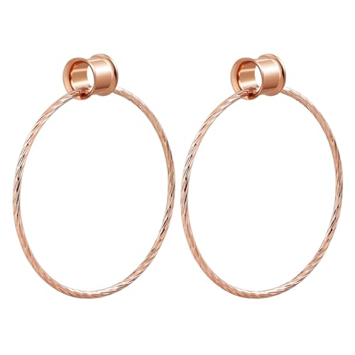 KnBoB Tunnel 8mm - Edelstahl Double Flared Flesh Plug mit 6cm Gedrehten Creolen, Rosegold - Damen Ohrschmuck von KnBoB