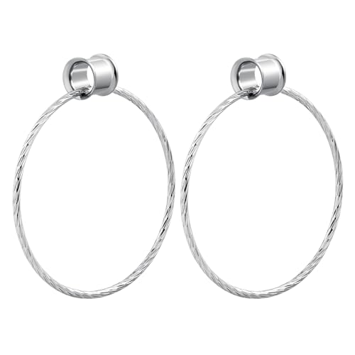 KnBoB Tunnel Ohrringe 12mm - Edelstahl Double Flared mit Gedrehten Creolen, Silber - Ohr Expander für Damen von KnBoB
