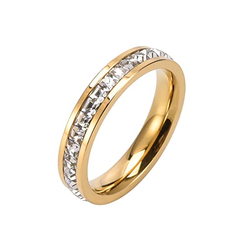 KnBoB Edelstahlring, Ring für Herren Damen Gold Dünn Ewigkeit mit Weiß Quadrat Zirkonia Mode Ringe Größe 57 (18.1) von KnBoB