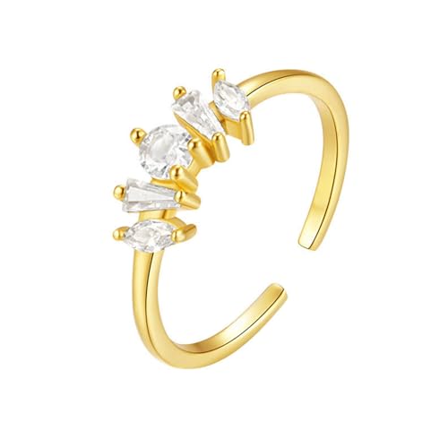 KnBoB Ehe Ringe, 9K Gelbgold 375 Damen Ring Offen Verstellbar Ring 3.5x3.5 MM Weiß Rund Moissanit Stein Schmuck Trauring Größe 61 (19.4) von KnBoB