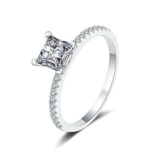 KnBoB Ehe und Verlobungsring Damen 925 Silber 7x7mm Zirkonia Prinzess Quadrat Ring Schmuck Größe 57 (18.1) von KnBoB