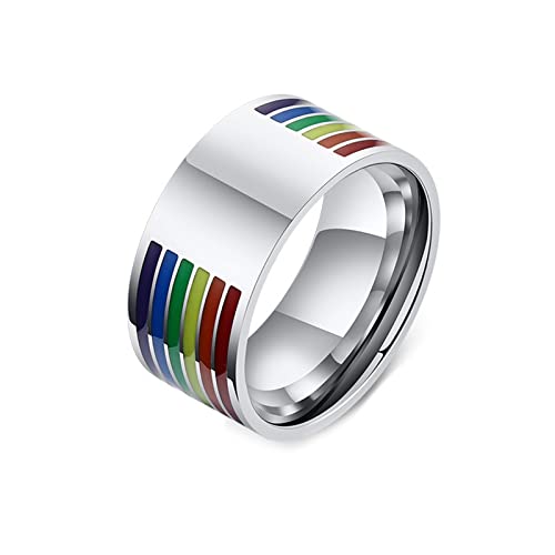 KnBoB Eheringe Herren, 10MM Edelstahl Herren Silber Regenbogen Gay Pride Schmuck Trauringe Größe 57 (18.1) von KnBoB