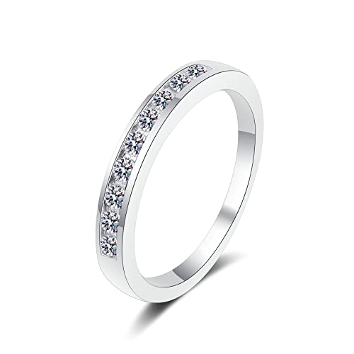 KnBoB Eheringe Schlicht Damen 925 Silber Ring 0.27ct Moissanit Halbe Ewigkeit Verlobungsring Schmuck Größe 56 (17.8) von KnBoB