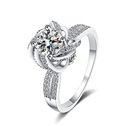 KnBoB Eheringe Schlicht Damen 925 Silber Ring 2ct Moissanit Trauringe Schmuck Verlobungsring Größe 57 (18.1) von KnBoB