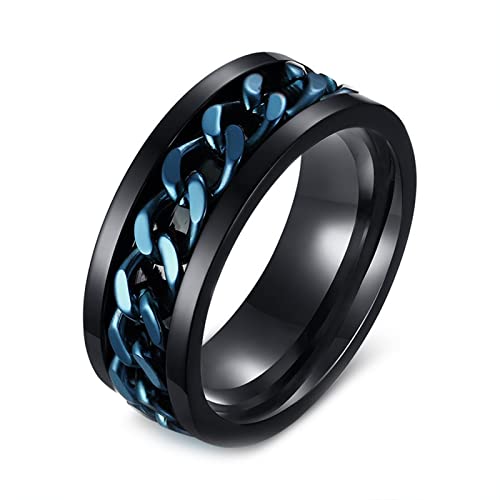 KnBoB Fidget Anxiety Ring, 8MM Edelstahl Herren Schwarz Blau Spinner Ring Anti Stress Ring Größe 60 (19.1) von KnBoB