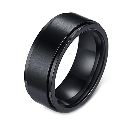 KnBoB Fidget Ringe, 8MM Edelstahl Herren Schwarz Spinner Ring Gebürstet Anxiety Ring Größe 65 (20.7) von KnBoB