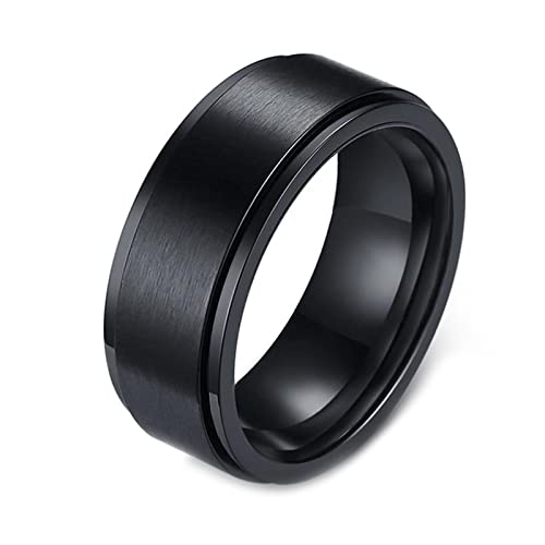 KnBoB Fidget Spinner Ring, 8MM Edelstahl Herren Schwarz Spinner Ring Gebürstet Anxiety Ring Größe 62 (19.7) von KnBoB