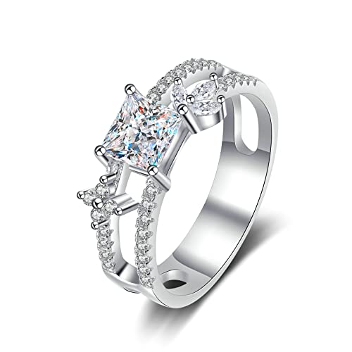 KnBoB Frauen Ring Damen 925 Silber 5.5mm Zirkonia Elegant Schmuck Ringe Eheringe Verlobungsring Größe 57 (18.1) von KnBoB