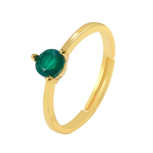KnBoB Goldring 585, 14K Gelbgold Damen Ring Solitär Verstellbar Ring 4x4 MM Grün Rund Labor Erstellt Smaragd Stein Ringe Hochzeitsringe Gr. 49 (15.6) von KnBoB