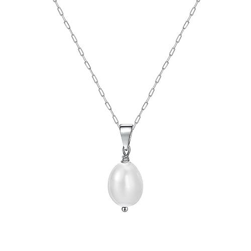 KnBoB Halskette Schmuck, Damen und Mädchen 925 Silber Perle Anhänger Geschenk 50 CM von KnBoB
