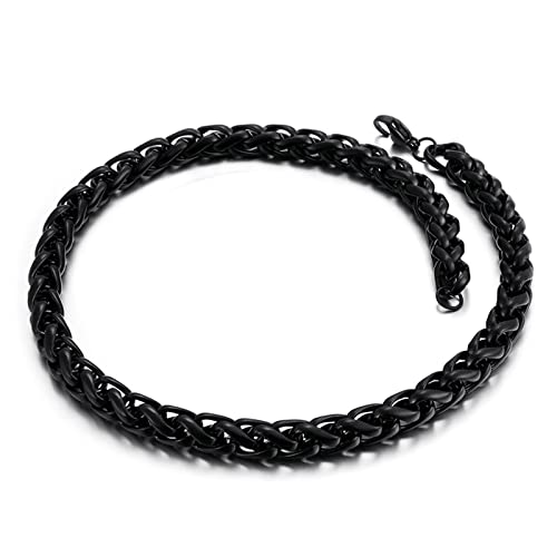 KnBoB Herrenschmuck Halskette 50 cm, Weizenkette 8MM Schwarz Edelstahl Halskette von KnBoB