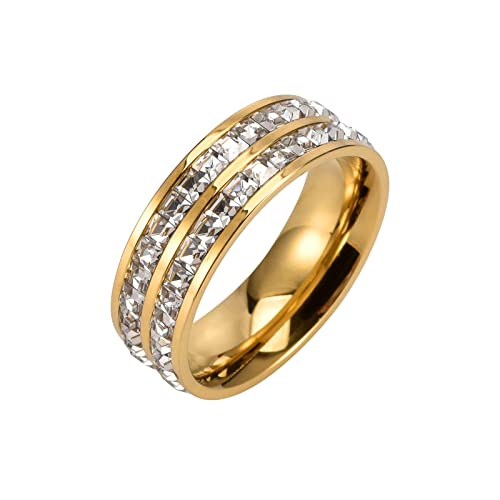 KnBoB Hochzeit Ringe, Edelstahl Ring für Herren Damen Gold Breit Ewigkeit mit Weiß Quadrat Zirkonia Ringe Größe 67 (21.3) von KnBoB