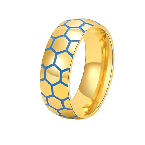 KnBoB Hochzeitsringe, 8MM Titan Ring für Herren Gold Fußball Muster Leuchtende Modeschmuck Ring Größe 67 (21.3) von KnBoB