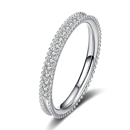 KnBoB Hochzeitsringe Trauringe Eheringe Damen 925 Silber 0.15ct Zirkonia Halbe Ewigkeit Ringe Modeschmuck Größe 57 (18.1) von KnBoB