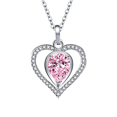 KnBoB Kette mit Anhänger Charms, Damen Rosa Herz Tropfen Zirkonia Halskette von KnBoB