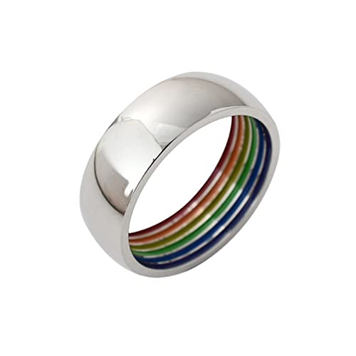 KnBoB LGBT Ring, 8MM Edelstahl Ring für Herren Silber Regenbogen Emaille Gay Ring Größe 57 (18.1) von KnBoB