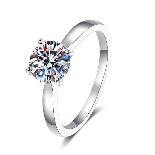 KnBoB Mädchen Ring Damen 925 Silber 0.5ct Moissanit Elegant Solitär Eheringe Hochzeitsringe Schmuck Größe 57 (18.1) von KnBoB