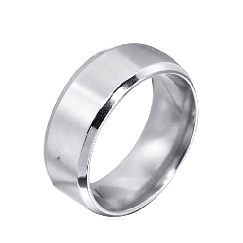KnBoB Männer Ringe Edelstahl, 8MM Herren Silber Einfach Ring Gebürstet Ehe Ringe Größe 57 (18.1) von KnBoB