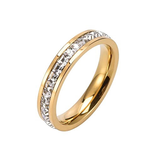 KnBoB Mode Ring, Edelstahl Ring Herren und Damen Gold Dünn Ewigkeit mit Weiß Zirkonia Größe 54 (17.2) von KnBoB