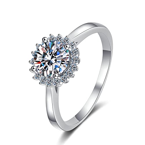 KnBoB Mode Ringe Damen 925 Silber 1ct Moissanit Halo Blume Hochzeitsring Schmuck Eheringe Größe 57 (18.1) von KnBoB