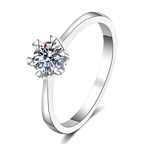 KnBoB Modeschmuck Ring Damen 925 Silber 1ct Moissanit Elegant Solitär Eheringe und Verlobungsring Größe 57 (18.1) von KnBoB
