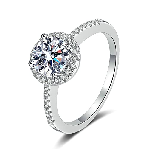 KnBoB Modeschmuck Ring Damen 925 Silber 6.5mm Zirkonia Halo Trauringe Eheringe Verlobungsring Größe 57 (18.1) von KnBoB