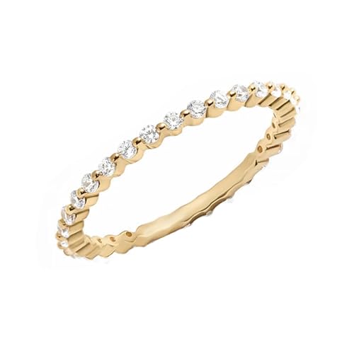 KnBoB Modeschmuck Ringe für Damen, 14K Gelbgold 585 Ring Zart Weiß Rund Moissanit Stein Ehe Verlobungsringe Größe 52 (16.6) von KnBoB
