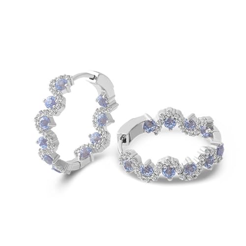 KnBoB Ohrringe Silber 925 Damen, Erstellt Saphir Welle Linie Edelstein Ohrstecker Creolen Schmuck von KnBoB