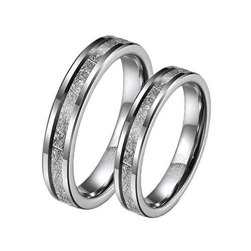 KnBoB Paar Ring für 2 Personalisiert, 4MM Wolfram Silber Ringe Wolframcarbid Verlobungsring Damen Gr.52 (16.6) & Herren Gr.67 (21.3) von KnBoB