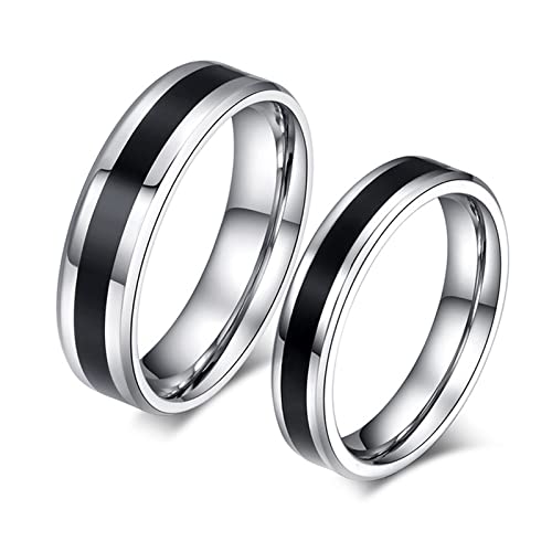 KnBoB Partnerringe Paare, 4MM/6MM Edelstahl Paar Silber Schwarz Poliert Ringe Modeschmuck Damen Gr.52 (16.6) & Herren 60 (19.1) von KnBoB