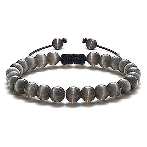 KnBoB Perlen Armband Herren Damen, Grau Stil 7 Elegant Geflochten Zirkonia Naturstein Modeschmuck Armbänder 19 cm von KnBoB