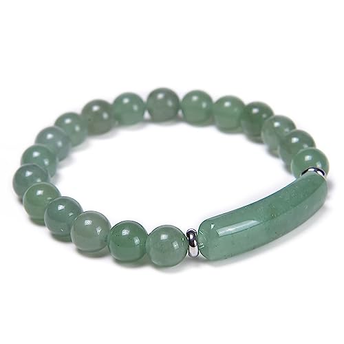 KnBoB Perlen Armband für Damen, Grün Mode Elegant Quarzit Naturstein Kristall Schmuck Armbänder 16.7 CM von KnBoB