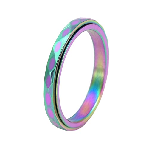 KnBoB Ring, 3MM Titan Ring für Damen Bunt Geometrisch Spinner Ringe Angst Ring Größe 57 (18.1) von KnBoB