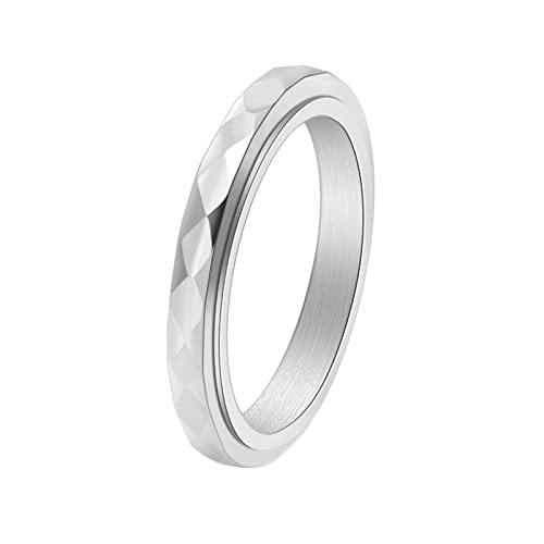 KnBoB Ring, 3MM Titan Ring für Damen Silber Geometrisch Spinner Ringe Angst Ring Größe 57 (18.1) von KnBoB